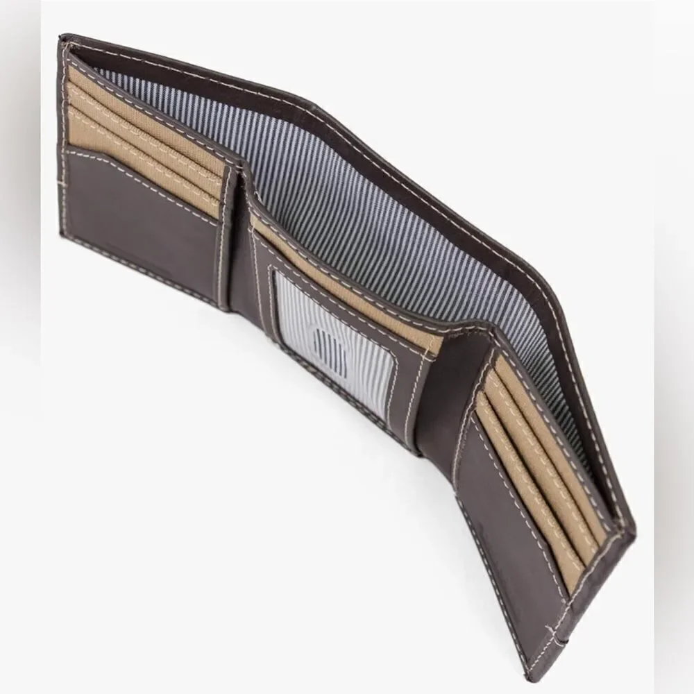 Timberland mens Canvas & Leather Trifold Wallet, Khaki, One Size US